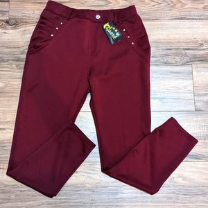 Burgundy Rhinestone Pants Leggings Jeggings 1X 2X